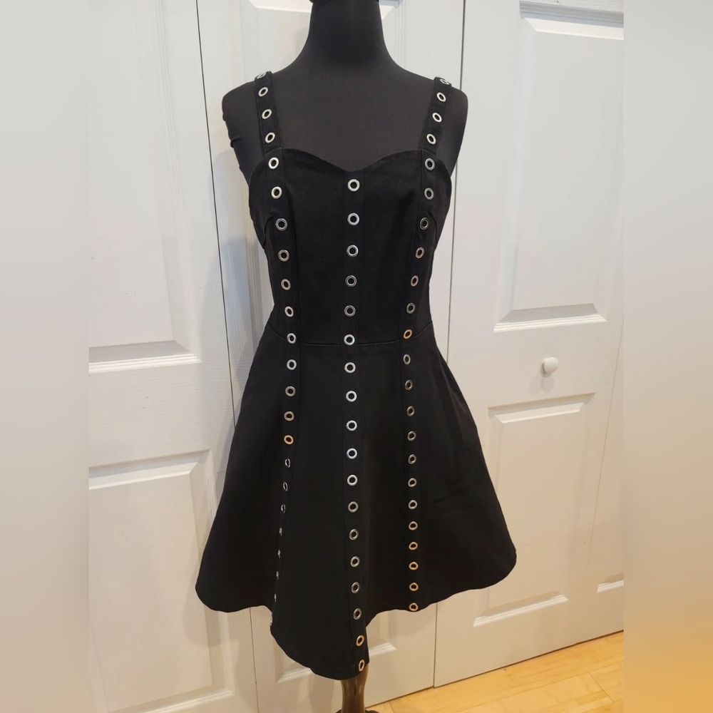 Dolls kill punk goth black silver grommet Jawbreaker wild west eyelet dress XS S